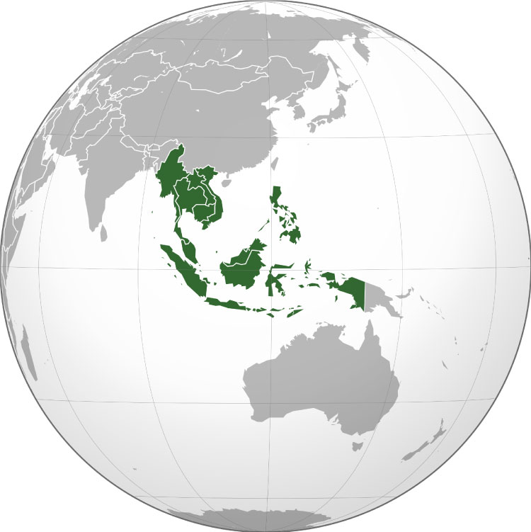 Vị trí khu vực Đông Nam Á trên bản đồ thế giới
