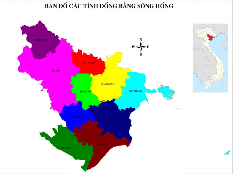 Bản đồ các tỉnh Đồng bằng sông Hồng